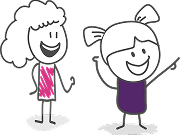 Two school girls pointing